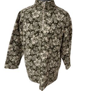 Crossroads Large Grey Multicolor Floral 1/4 Zip Pullover Sherpa Sweatshirt USA